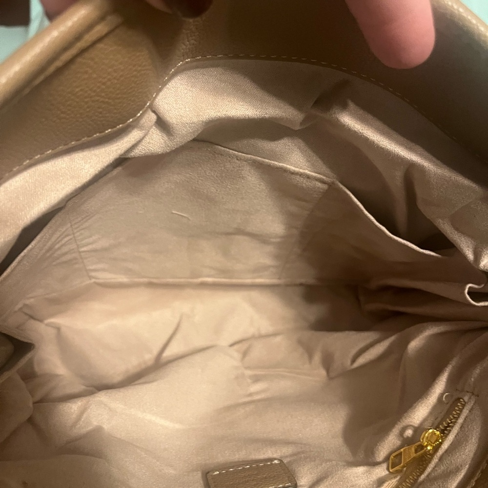 Monogram Embossed Leather Shoulder Bag in Caramel Tan - Picture 5 of 6